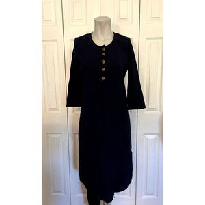 Lou Navy Blue Half Button Front Midi Dress Size Large